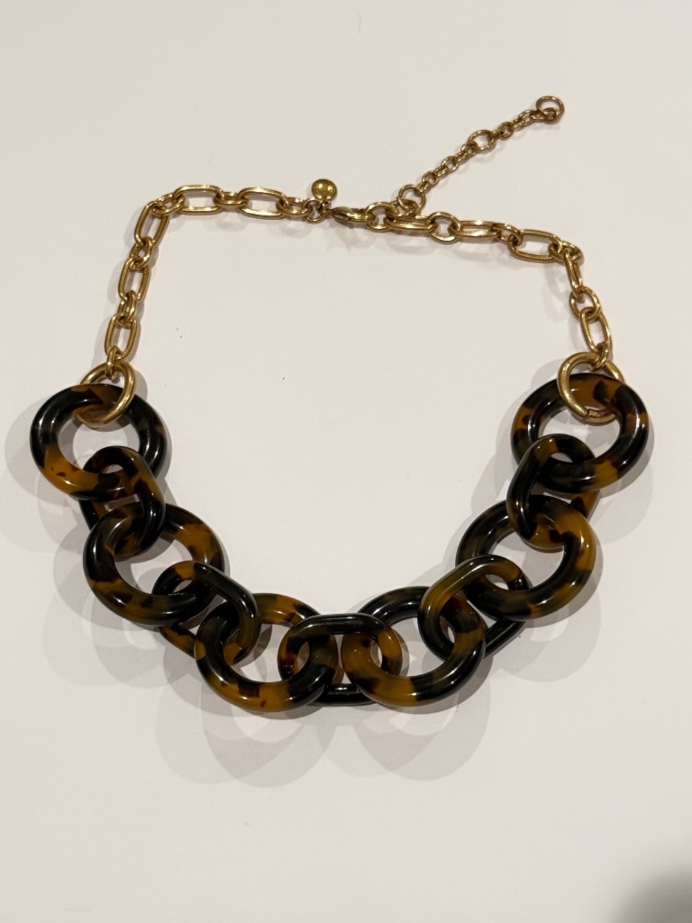 J Crew Statement Necklace Faux Tortoise Round Link